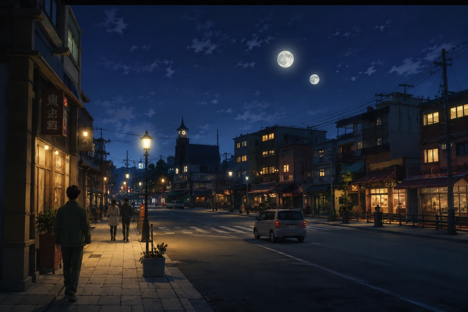 二つの月が浮かぶ夜の街